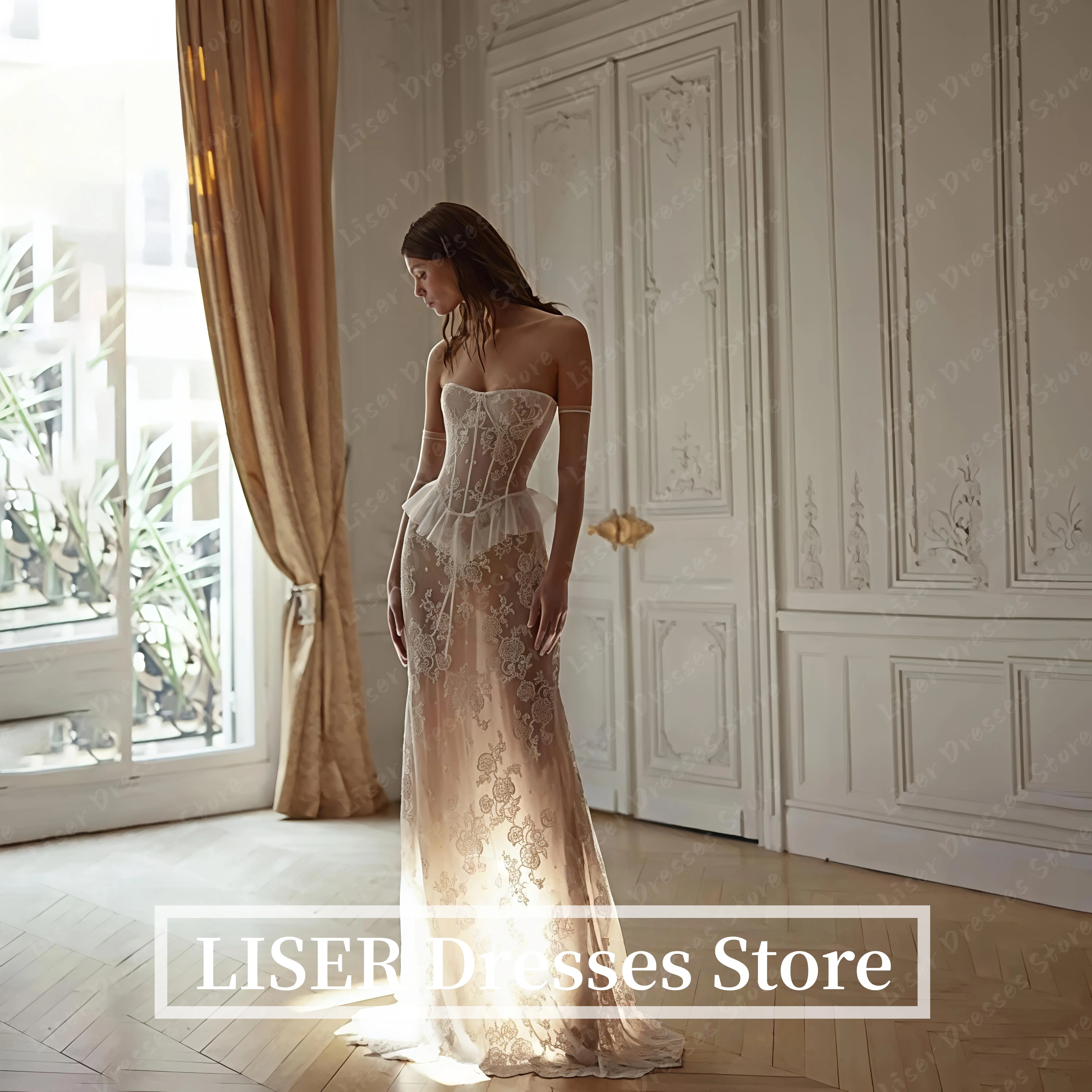 Liser Sexy Mermaid Women's Lace Appliques Wedding Dresses Vestido De Novia Sleeveless Sweetheart Collar Bride Gowns Customized