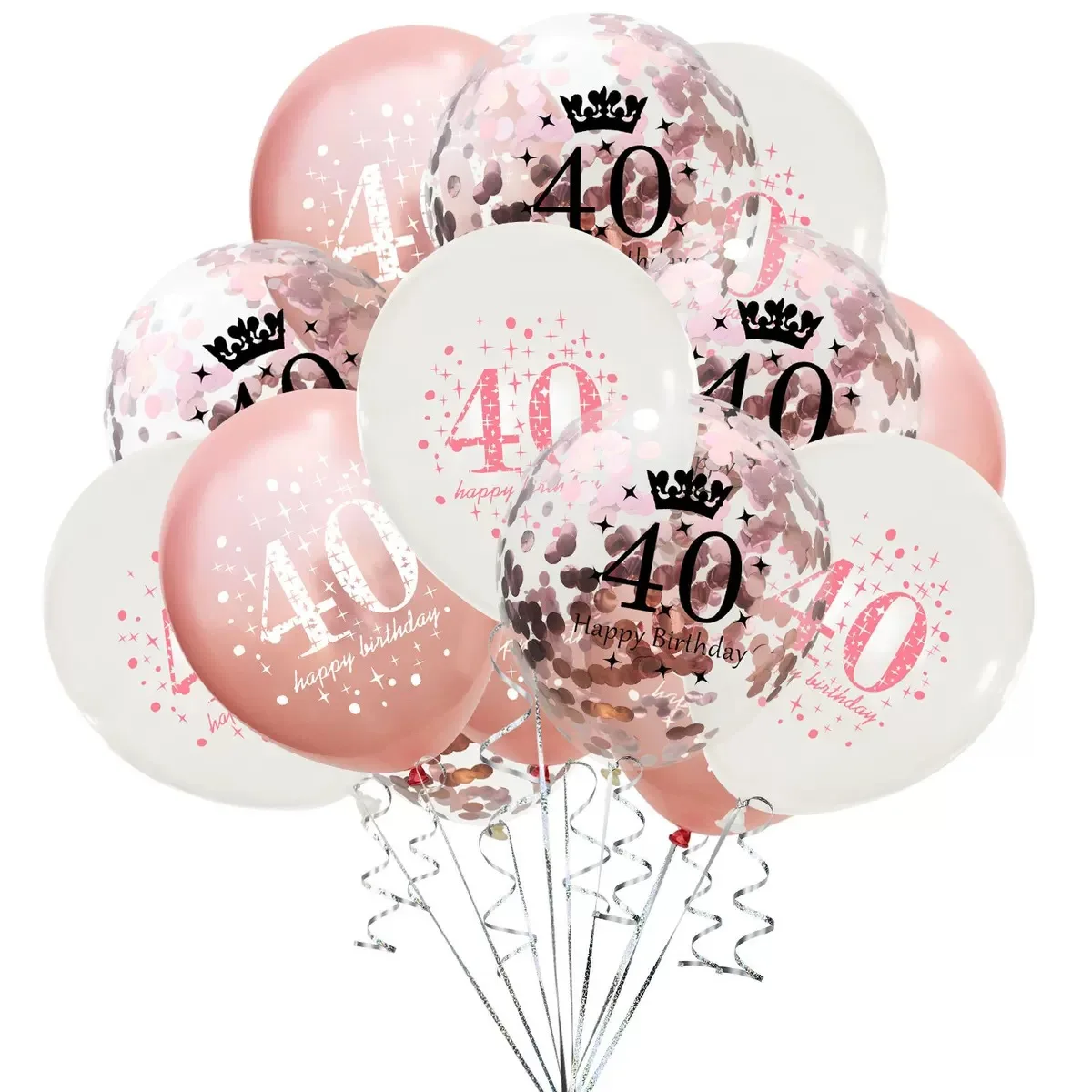 Pink Rose 40TH Birthday Decoration Balloons Happy Birthday Banner Tinsel Garland Confetti for Adult 40 Birthday Party Decoration