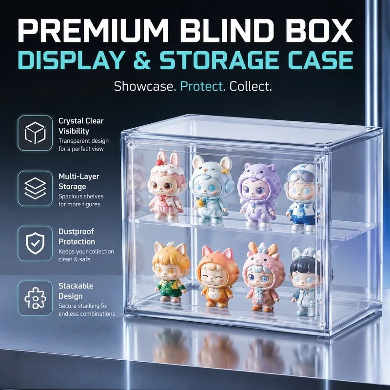 Acrylic Display Case Compatible with POP MART, Dustproof Showcase for Blind Box Figures LEGO Models Anime Toys Collection