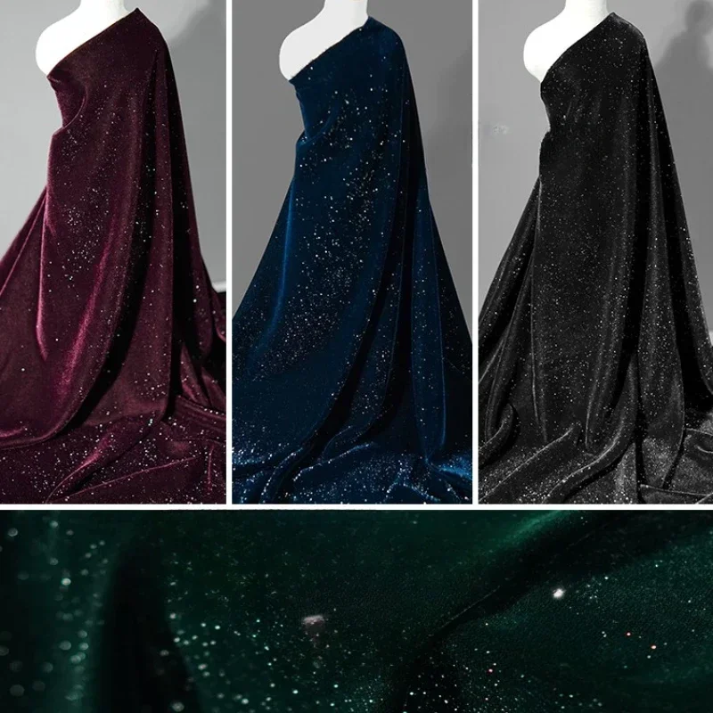 50x140cm Diamond Glitter Velvet Starry Fabric for Sewing Dresses Soft and Smooth Woven Non Elastic by Half Meter