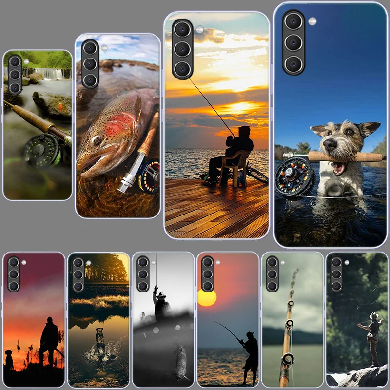 Hunter Man Fishing Dog Phone Case for Samsung A54 A14 A24 A34 5G Galaxy A02S A03S A04S A12 A22 A32 A52 A72 A13 A23 A33 A53 A73 A