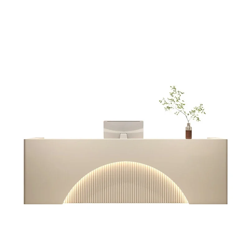 Customizable Size Beauty Salon Luxury Modern White Wooden Front Desk Reception Counter With Led Light