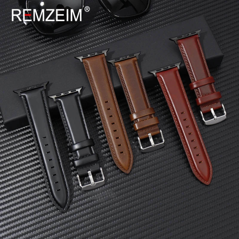 Herren Damen Echtes geöltes Lederarmband kompatibel mit Apple Watch 1-11 Ultra SE 3 2 1 Armband 38 40 41 42 44 45 46 49 mm