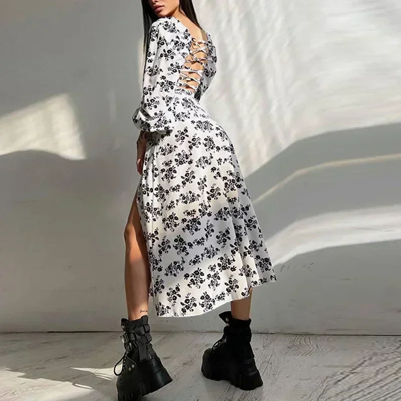Primavera e autunno Amazon commercio transfrontaliero moda donna europea e americana Street Sexy vestito lungo diviso vestito Casual