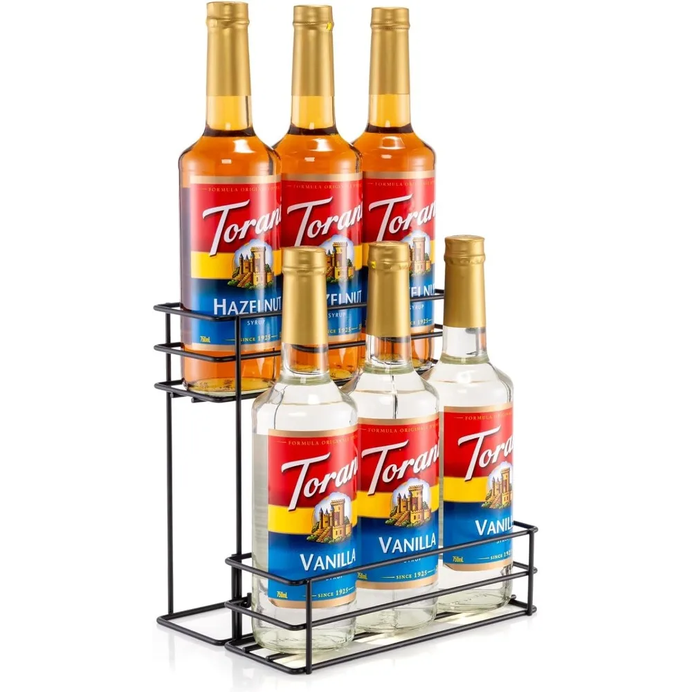 6 زجاجات منظم شراب القهوة رف شراب القهوة لبار القهوة المطبخ رف النبيذ الصغير لتخزين عائلة البار لنبيذ شراب د