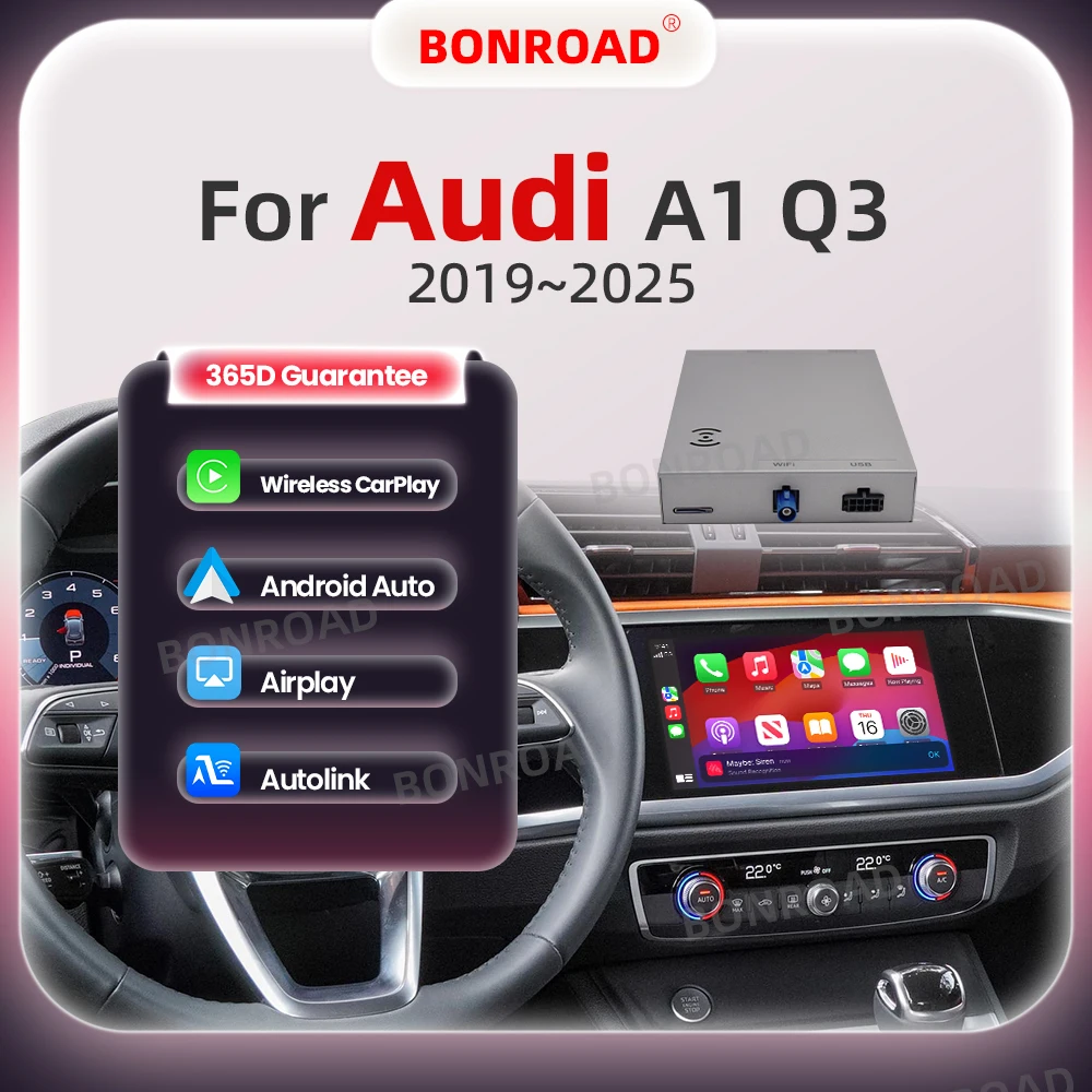 BONROAD Adattatore Wireless CarPlay Android Auto per Audi A1 Q3 2019-2025 con Schermo da 8.8 Pollici, Mirror Link, AirPlay, Bluetooth