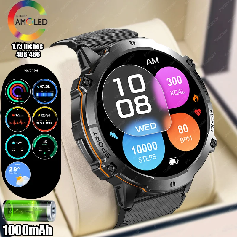 

Outdoor Men's Smart Watch Compass Bluetooth Call 1000mAh Large Battery Health Monitoring 100+Sports Mode Waterproof Smart Watch