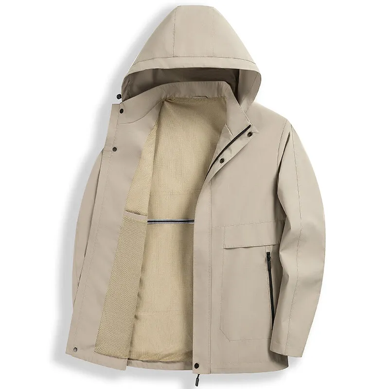 

Hooded Casual Jacket 2025 Spring Autumn Men's Wear Outdoor Coat Hat Detachable Zipper Windbreaker Solid Color Loose Top Clothing