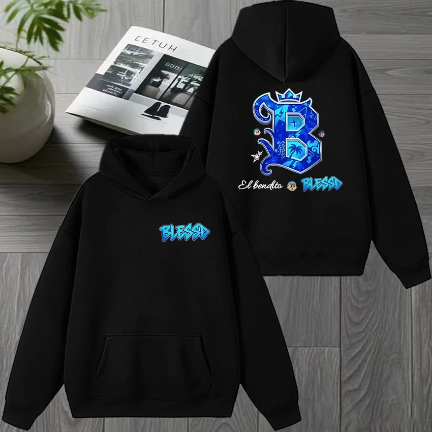 

Rapper Blessd El Bendito Double Sided Logo Graphics Hoodie Unisex harajuku fashion pullovers Men women Fleece Casual Sweatshirt