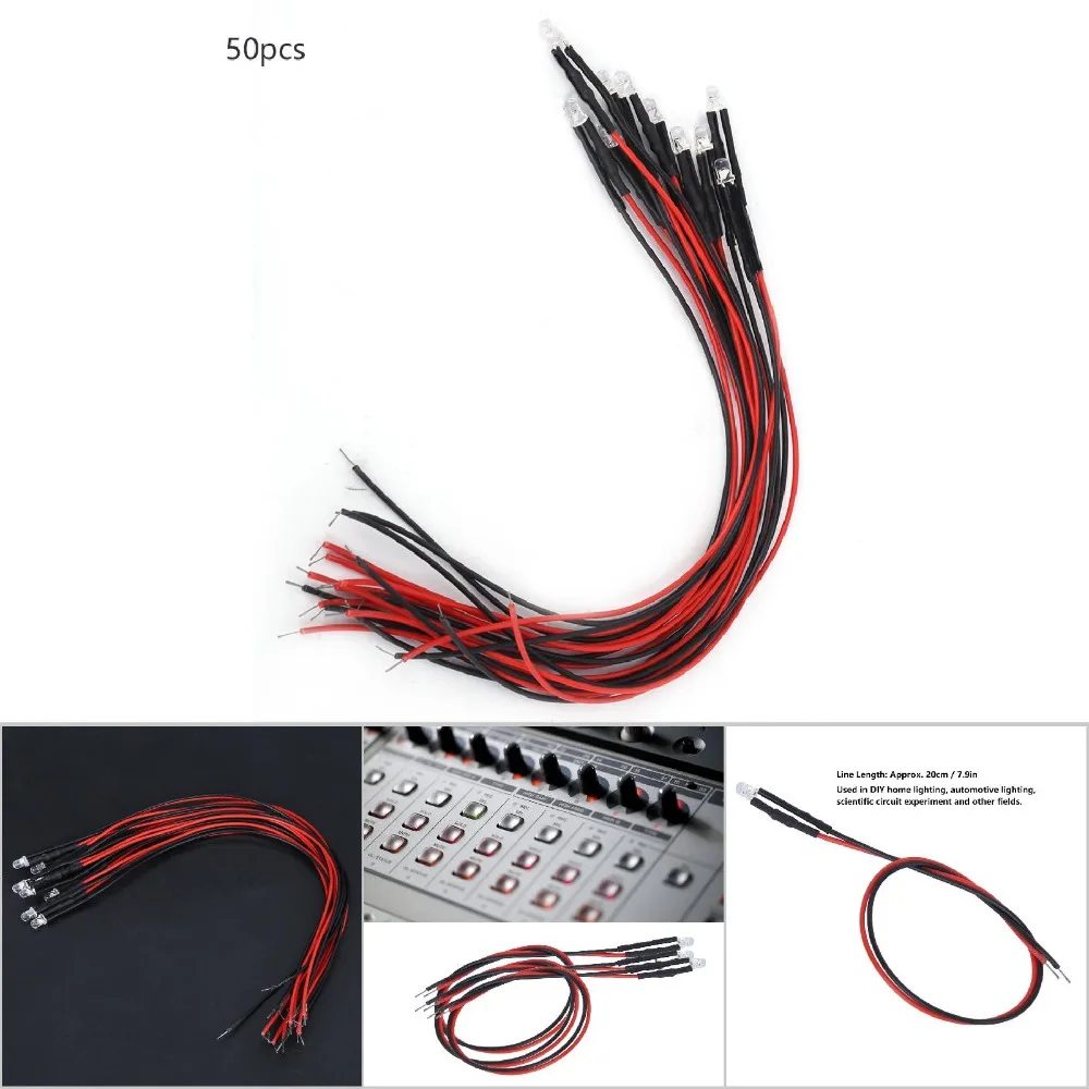 50PCS 12V LED Light Emitting Diodes 3mm Multicolor Quick Flashing Prewired LED Light Emitting Diode Various Applications