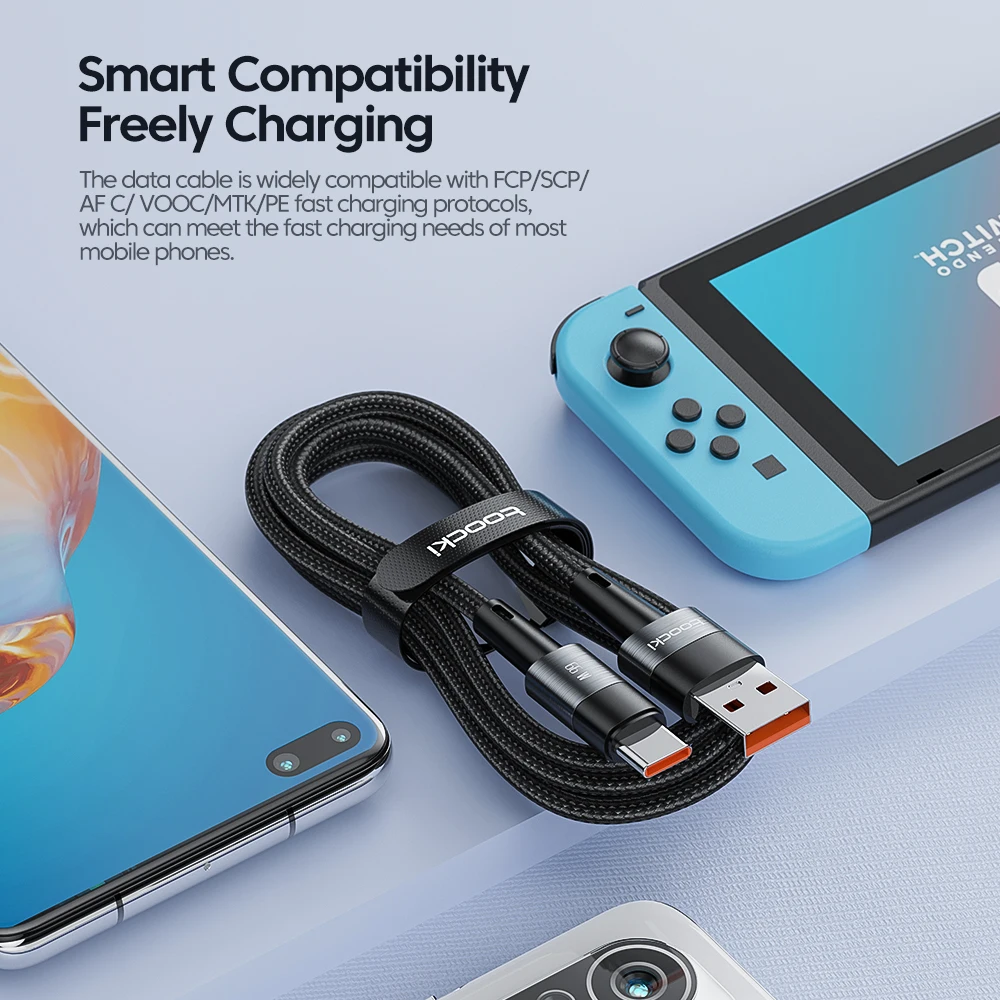66 واط سوبر سريع شحن كابل توكي نوع C كابل USB C محول شحن سلك لهواوي P30 برو بيانات الحبل لسامسونج