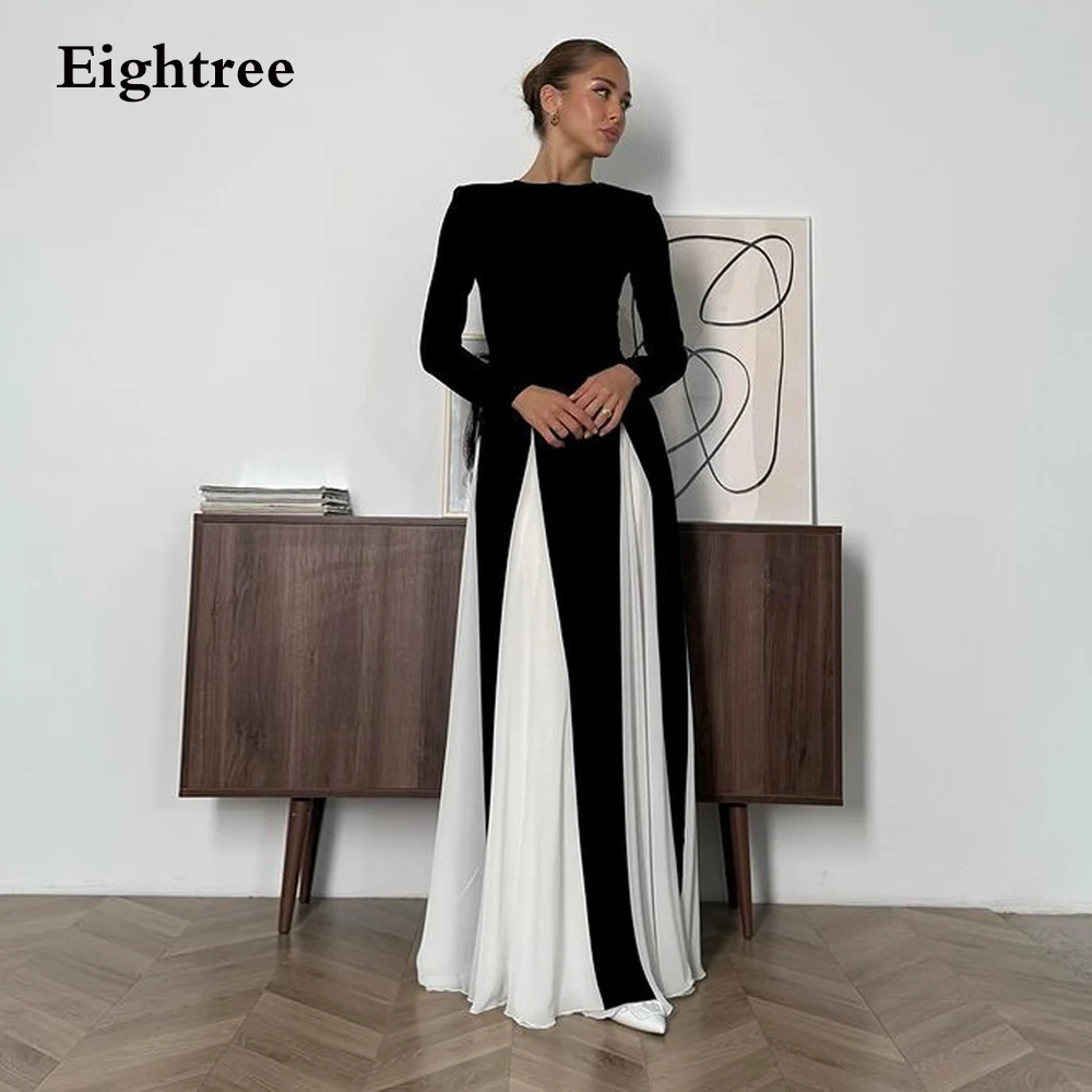 

Eightree Modern Black/White Prom Party Dresses Long Sleeves Dress Dubai Evening Gowns Patchwork Saudi Arabia Beach Party Gowns