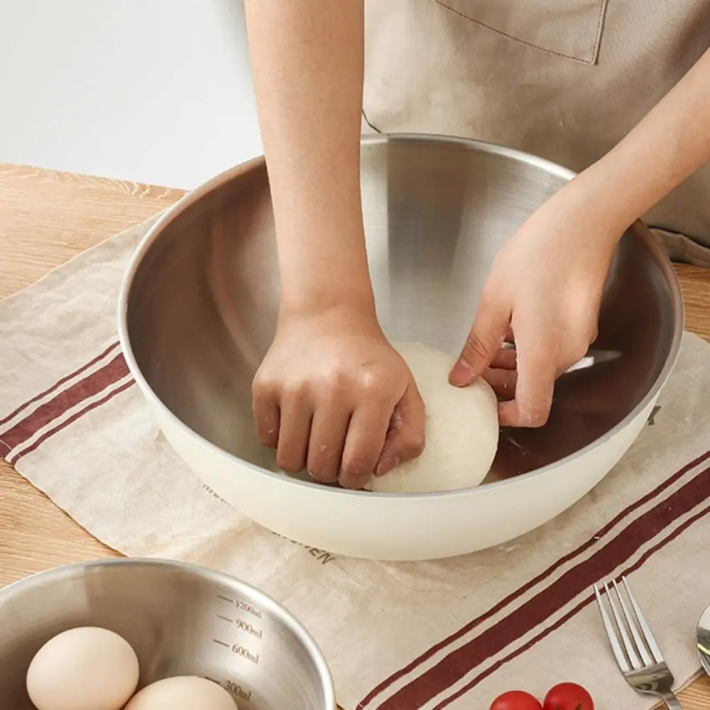 Stainless Steel Salad Mixing Bowl Korean with Scale Vegetable Storage Bowls Yellow/white Large Capacity Egg Beating Bowl Ramen