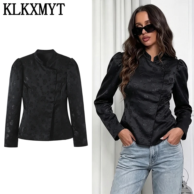 KLKXMYT Women's Jacquard Elegant Blazer Jacket Long Sleeve Rope Knot Buckle Blazers For Women 2026 Autumn Chic Casual Coats