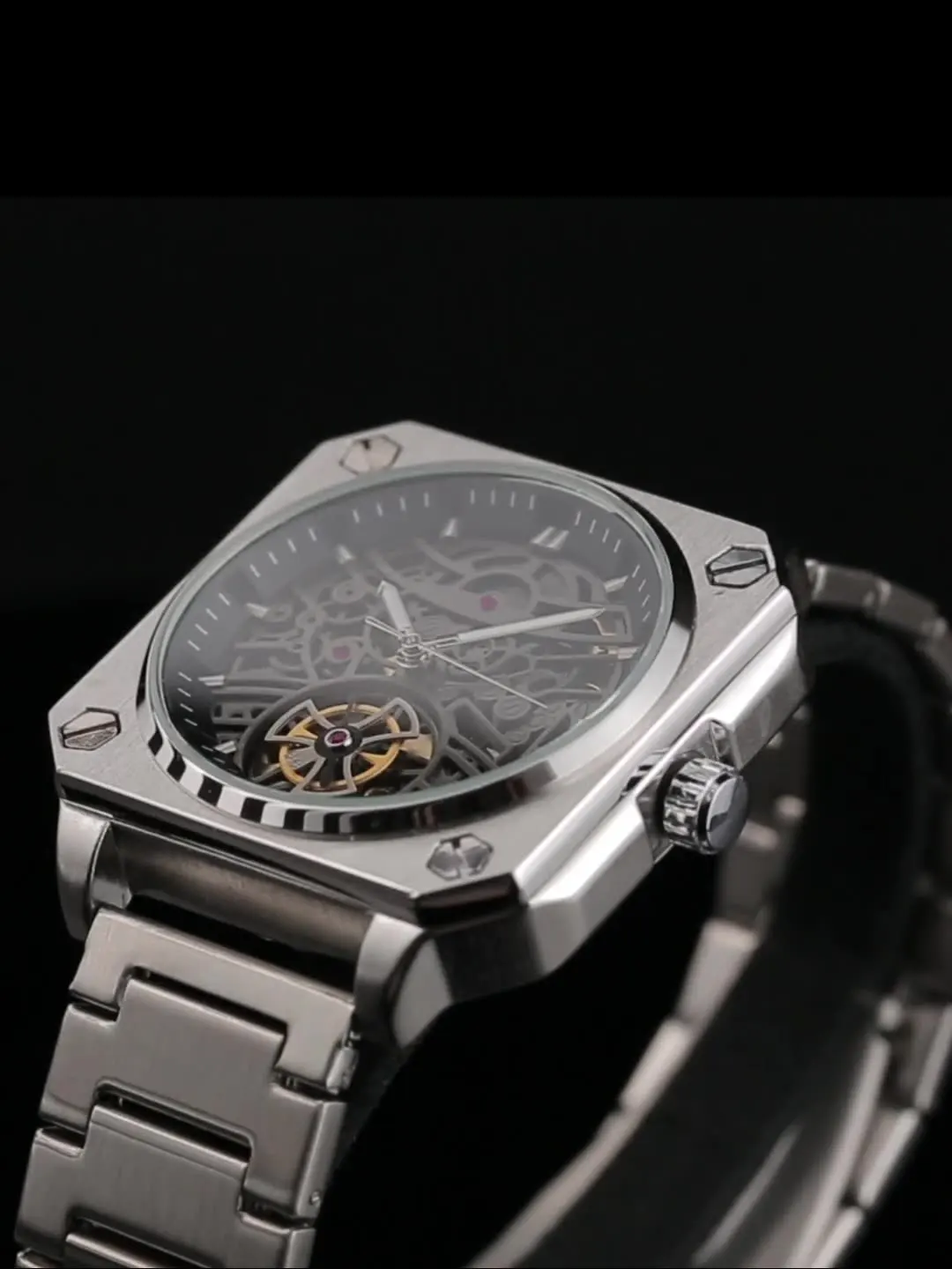 AL-167 사각형 남성용 투르비옹 완전 자동 기계식 시계 크리스탈 투명 방수 손목시계 트렌드