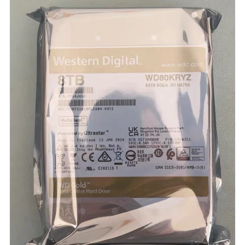 WD 8 تيرا بايت قرص ذهبي ميكانيكي HDD Enterprise 8 تيرا بايت سعة كبيرة جدًا 7200 سرعة NAS محطة عمل خادم سطح المكتب عامة SATA 256M