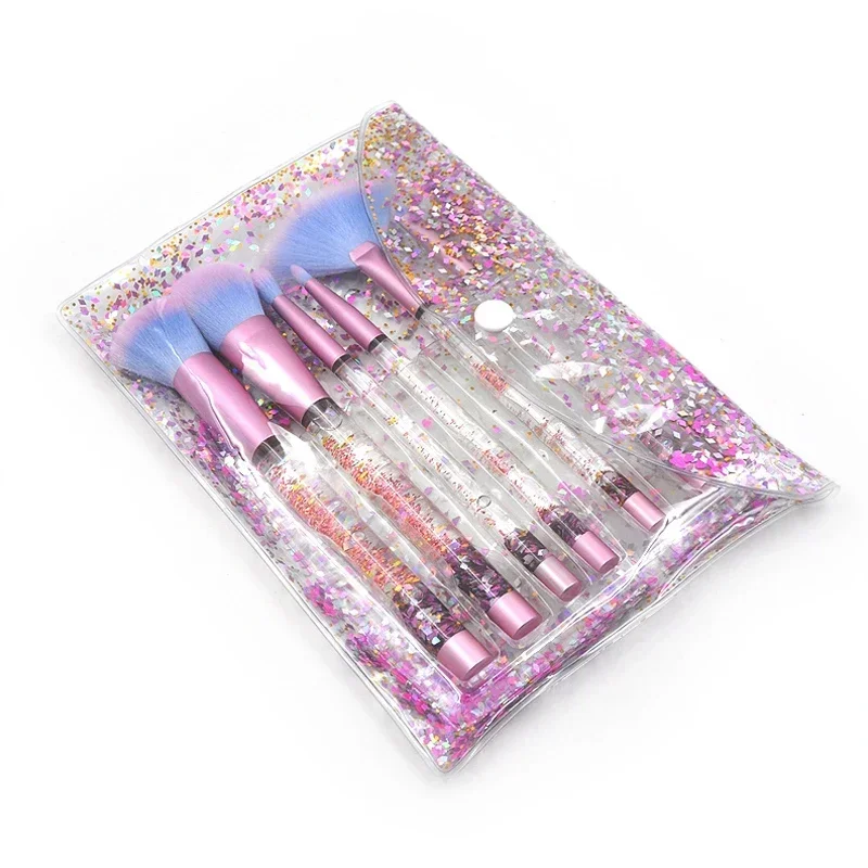 Sdotter Advanced Rainbow Glitter Makeup Brush Set Diamond Crystal Handle Liquid Foundation Brow Face Makeup Brush Set Dream Girl