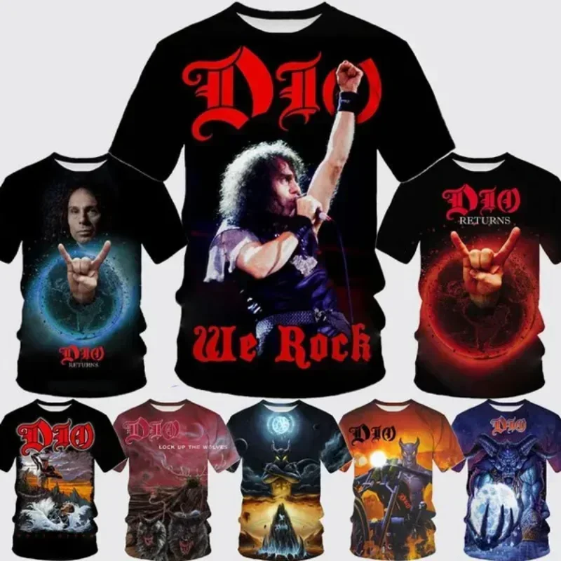 Unisex Hip Hop Street Oversized T-shirt, Novo Metal Rock Dio Band 3D Print, Moda Masculina Vestuário, Harajuku Tops de Manga Curta