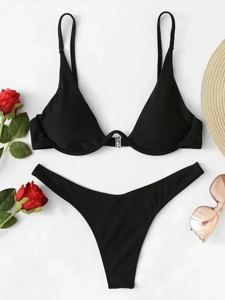 

Sexy Backless Bikini 2 Piece Set Women Solid Split Swimsuit High Waist Beach Vacation Bikini 2025 New Summer Swimwear Bikini Set