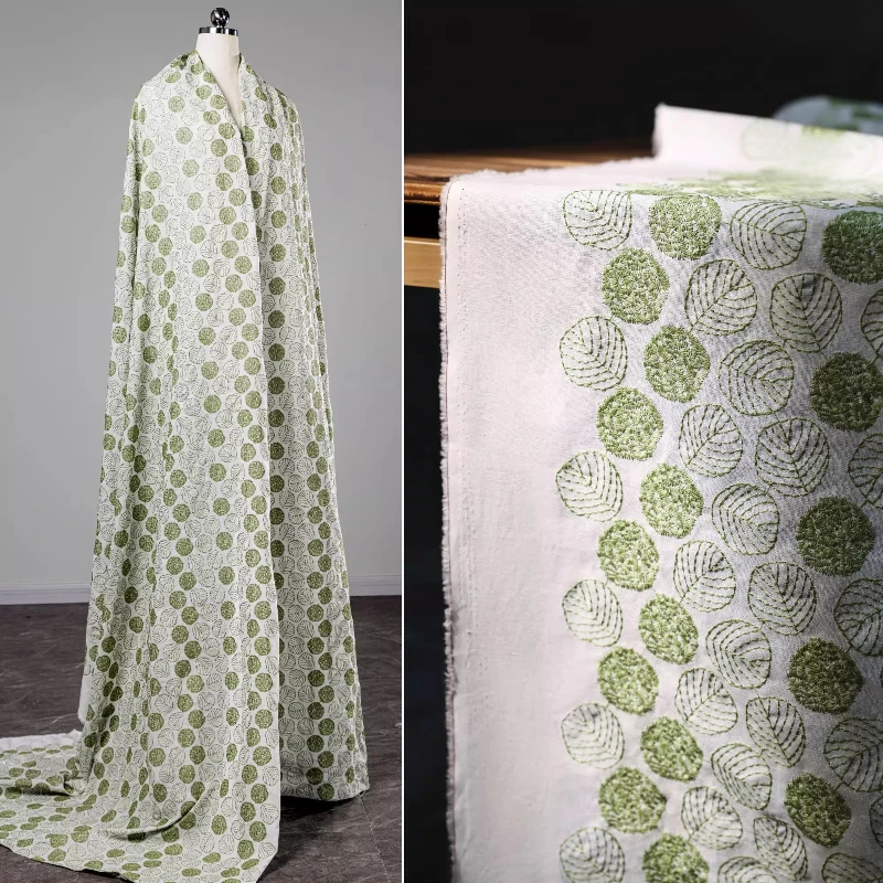 

Маленький зеленый лист, жаккардовая хлопчатобумажная ткань, 3D вышивка, креативная пасторальная рубашка «сделай сам», аксессуары для шитья, материал, оптовая продажа