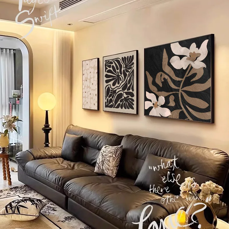 Medieval style living room decorative painting French abstract combination triptych mural American high-end sofa background