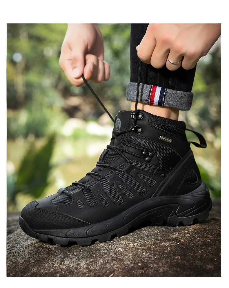 Taktische Herrenstiefel, wasserdichte Outdoor-Arbeits- und Jagdstiefel, ultraleichte, schnelltrocknende, rutschfeste Camping- und Armee-Stiefel mit Schnürung. – Detail 16