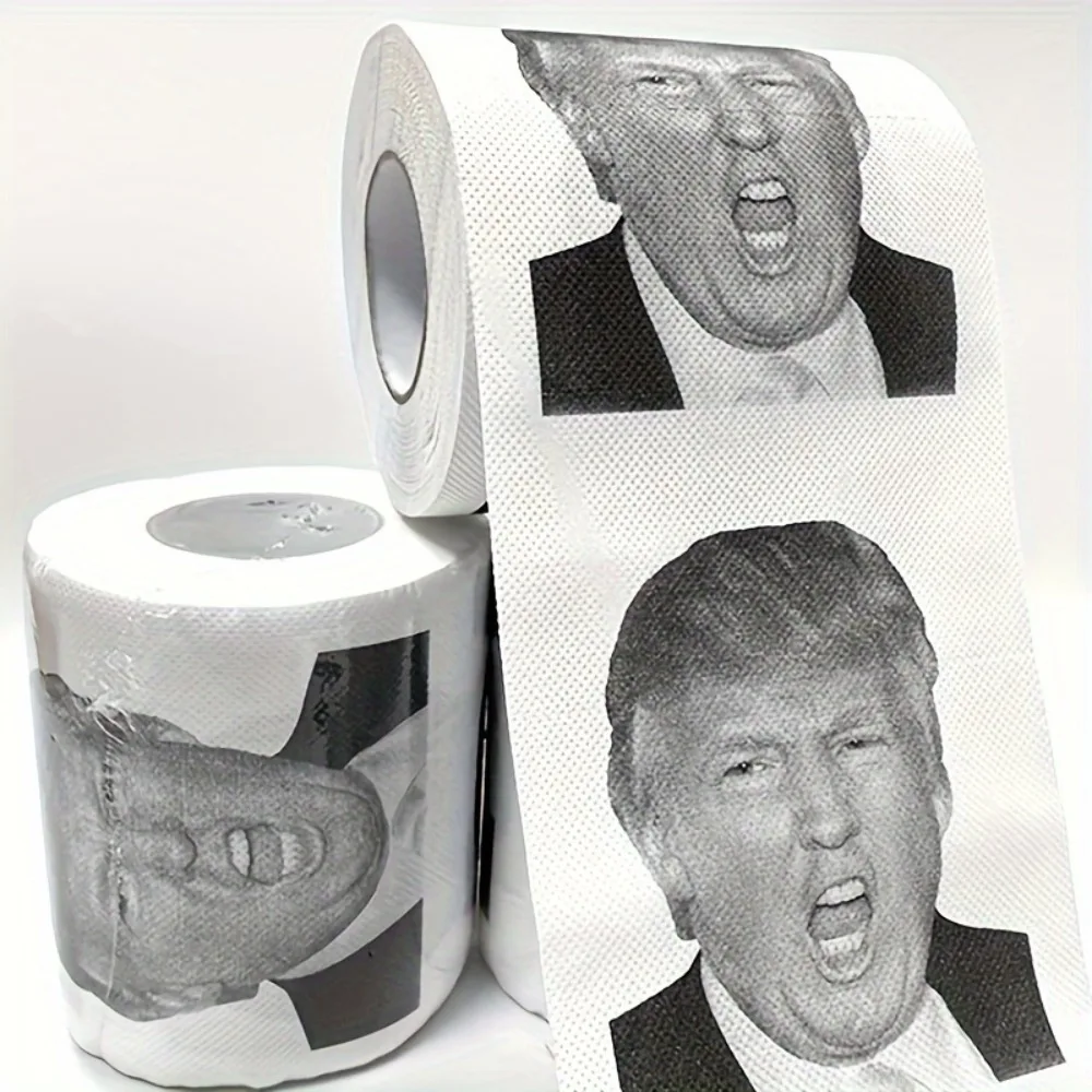 1pc Creative Toilet Paper Roll Featuring An Angry Trump Pattern With A Quirky And Fun Design Made From Unbleached