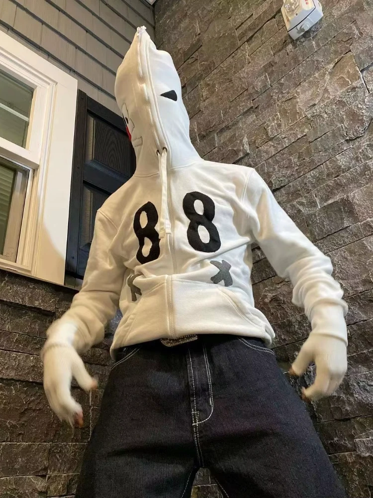 

Men Skeleton Skull Gothic Grunge Oversized Aesthetic Sweatshirts Emo Alt Jacket Unisex Sportswear Y2K Full Zip Up Hoodie