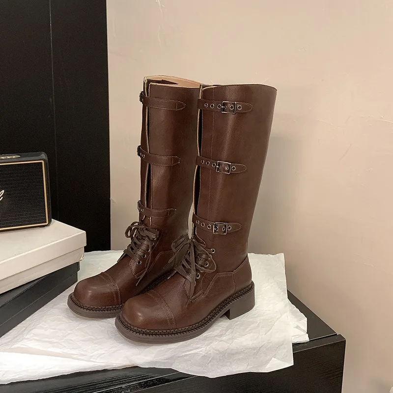 

New Retro Women Shoes Luxury Genuine Leather Knight Boots for Woman Handmade Platform Knee High Boots Designer Shoes Botas Mujer