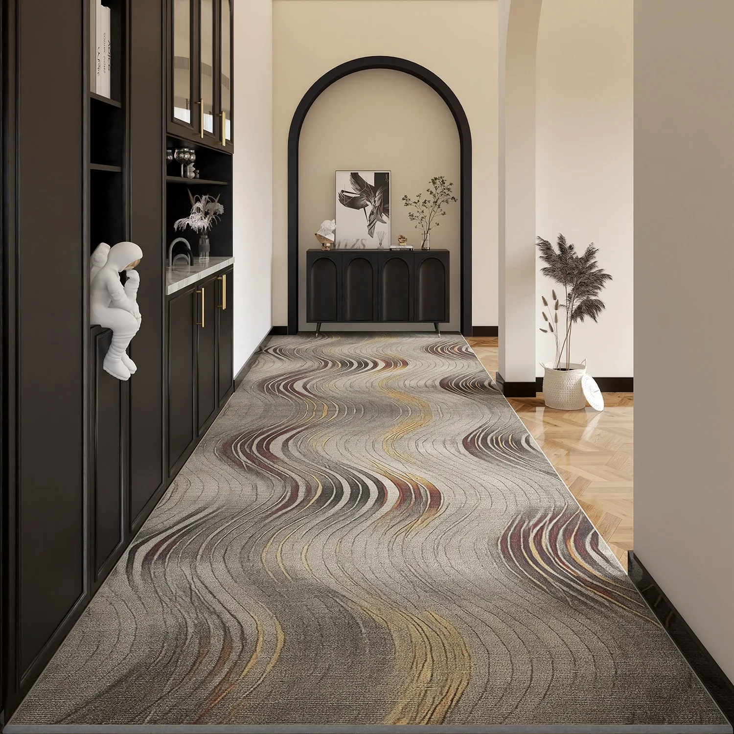 Hallway Carpet Wabi-sabi Wave Pattern Long Strip Runner Rugs Short Plush Corridor Non-slip Mats Decorate Tapete Antiderrapante
