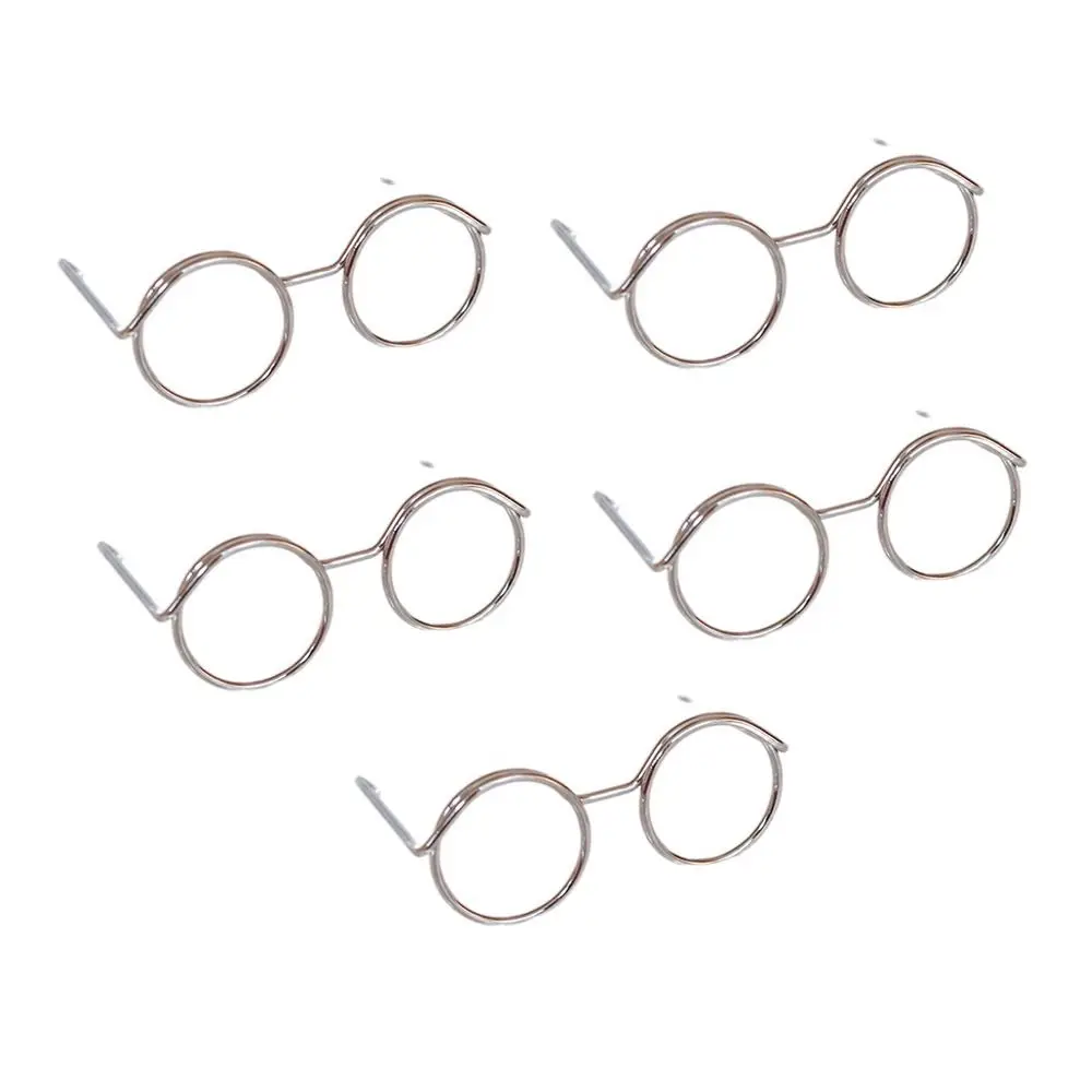 

5PCS Black Frame Miniature Doll Eyewear Miniature Metal Frame Lensless Miniature Eyewear Toys Decoration Round Frame
