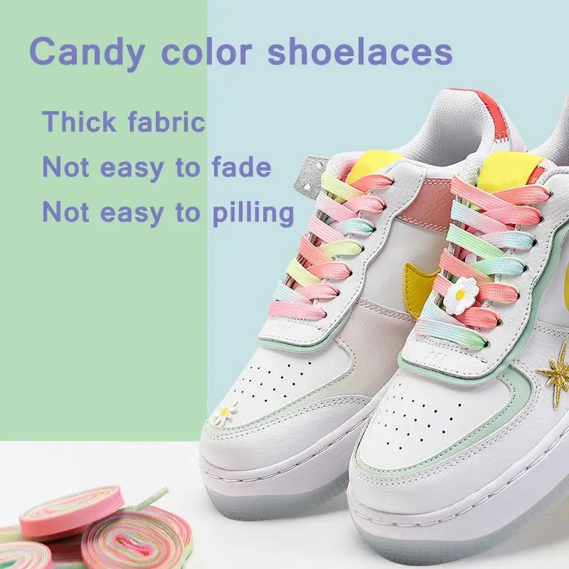 1 Pair Off Sneaker White Shoelaces Shoes Accessories Laces Shoes Unisex Flat Shoe Laces Shoe Strings Candy Gradient Shoelace AF1