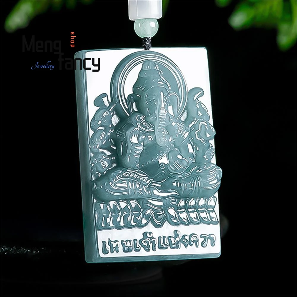 

Genuine Natural A-goods Jadeite Blue Water Elephant God Ice Jade Pendant Elephant Trunk God Of Wealth High-grade Luxury Jewelry