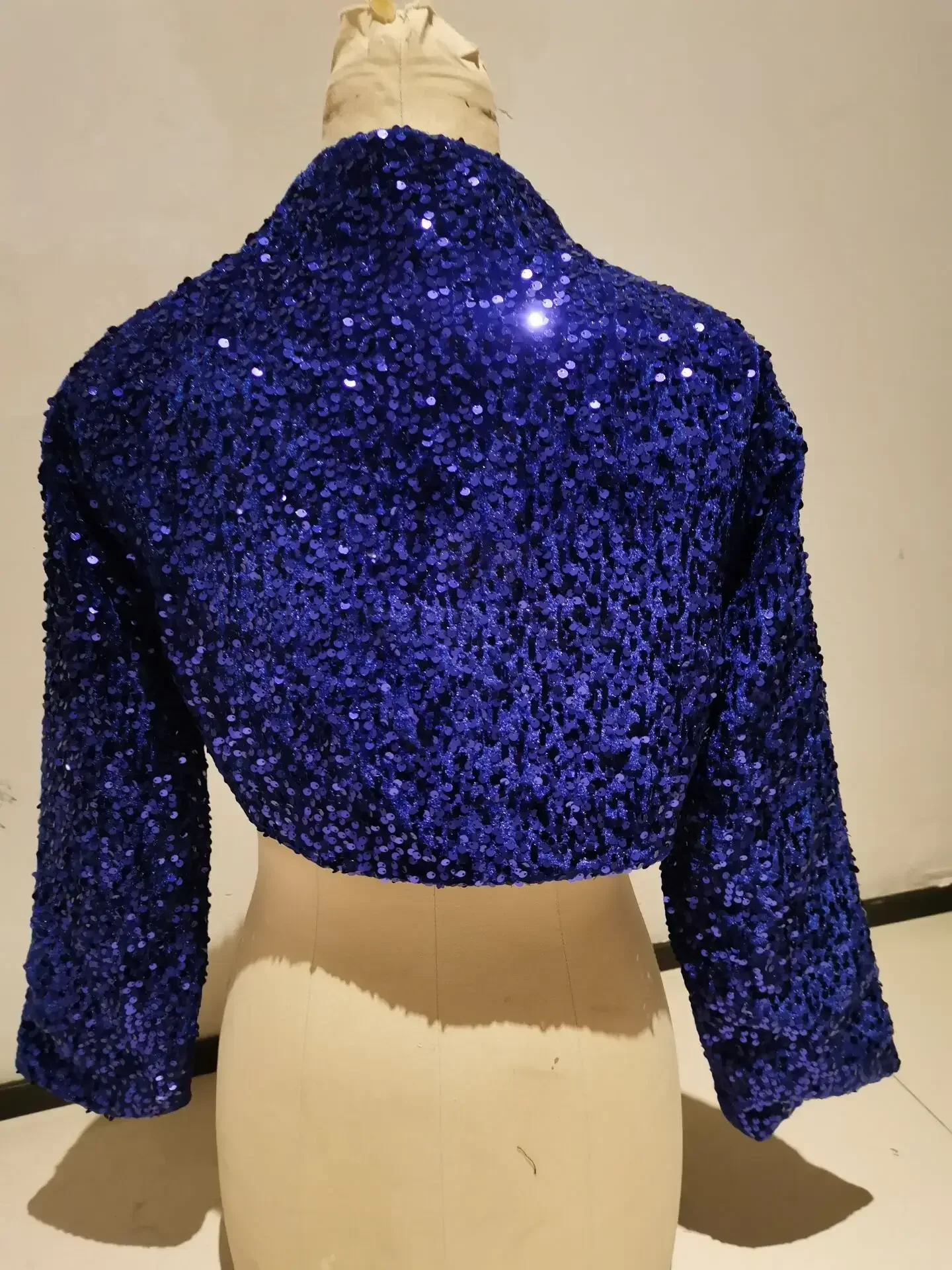 Royal Blue Wedding Jacket Bling Bling Sequined Prom Bolero Party Coat 3/4 Long Sleeve Bridal Jackets Party Top Customized