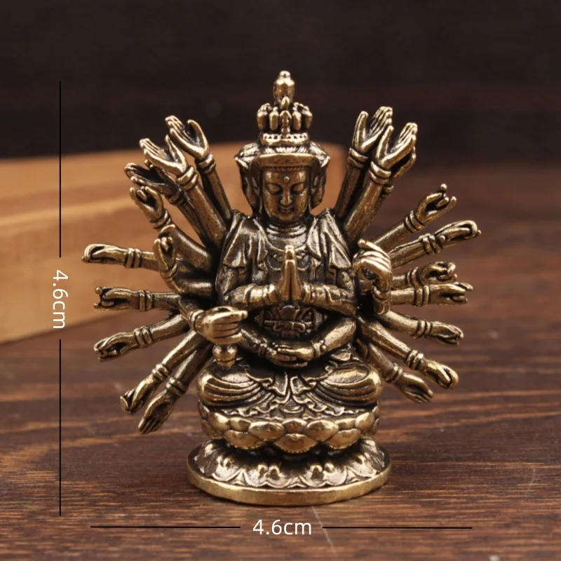 New brass retro statue Thousand-Armed Guanyin Avalokiornaments figurine tea pet home decoration Buddhist sculpture craft m088