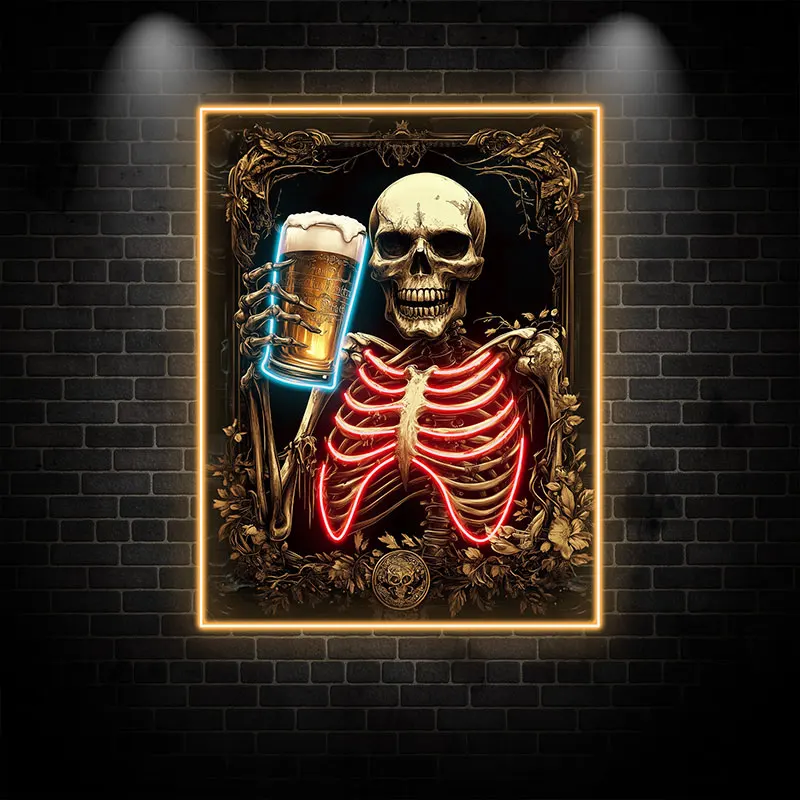 Skeleton Drinking Beer Bar Wall Hanging Custom LED Neon Sign