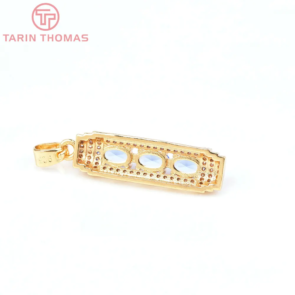 (6590) 2PCS 8x30MM 24K Gold Color Brass with Zircon Column Shape Charms Pendants High Quality Jewelry Making Findings Wholesale