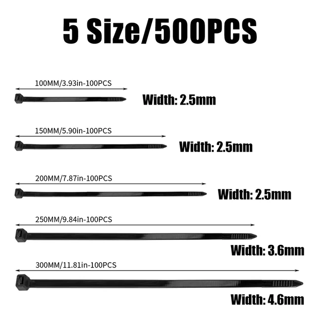 500pcs Self-Locking Nylon Cable Ties Set 3.5*250 4.5*300 Plastic Zip Loop Wire 4-6-8-10-12inch Wrap Fixed Binding High Tensile 3 500pcs Self-Locking Nylon Cable Ties Set 3.5*250 4.5*300 Plastic Zip Loop Wire 4-6-8-10-12inch Wrap Fixed Binding High Tensile 3