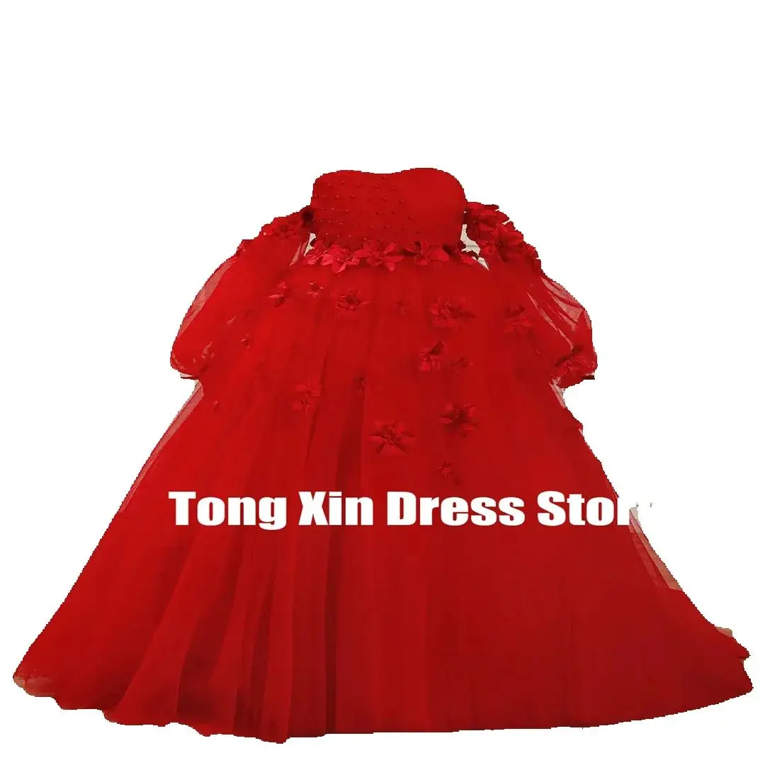 カスタマイズされたフラワーガールのドレス結婚式 3D フラワーアップリケ床の長さの女の子子供の誕生日パーティー初聖体拝領ドレス