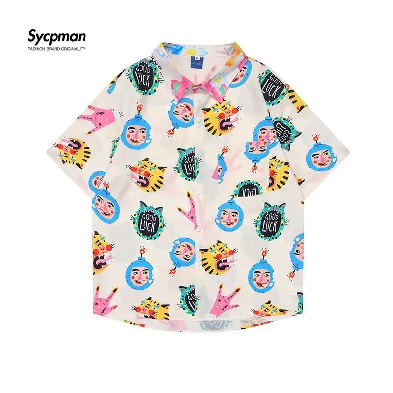 Oversized 2022 Mens Shirt Summer Fashion Cartoon Printing Personality Joker Loose Couple Casual Shirts for Male Female Students