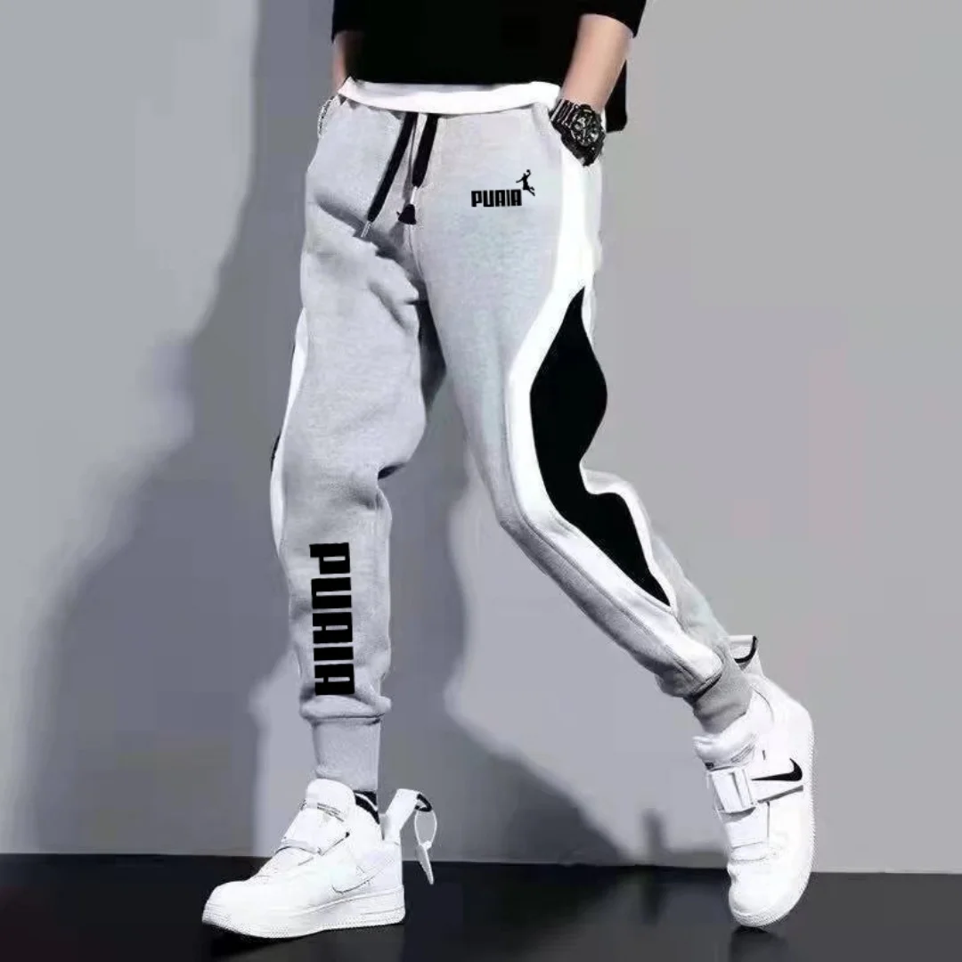 Spliced sports trousers spring and autumn outdoor jogging casual sweatpants men\'s new printed comfortable sports pants M-5XL