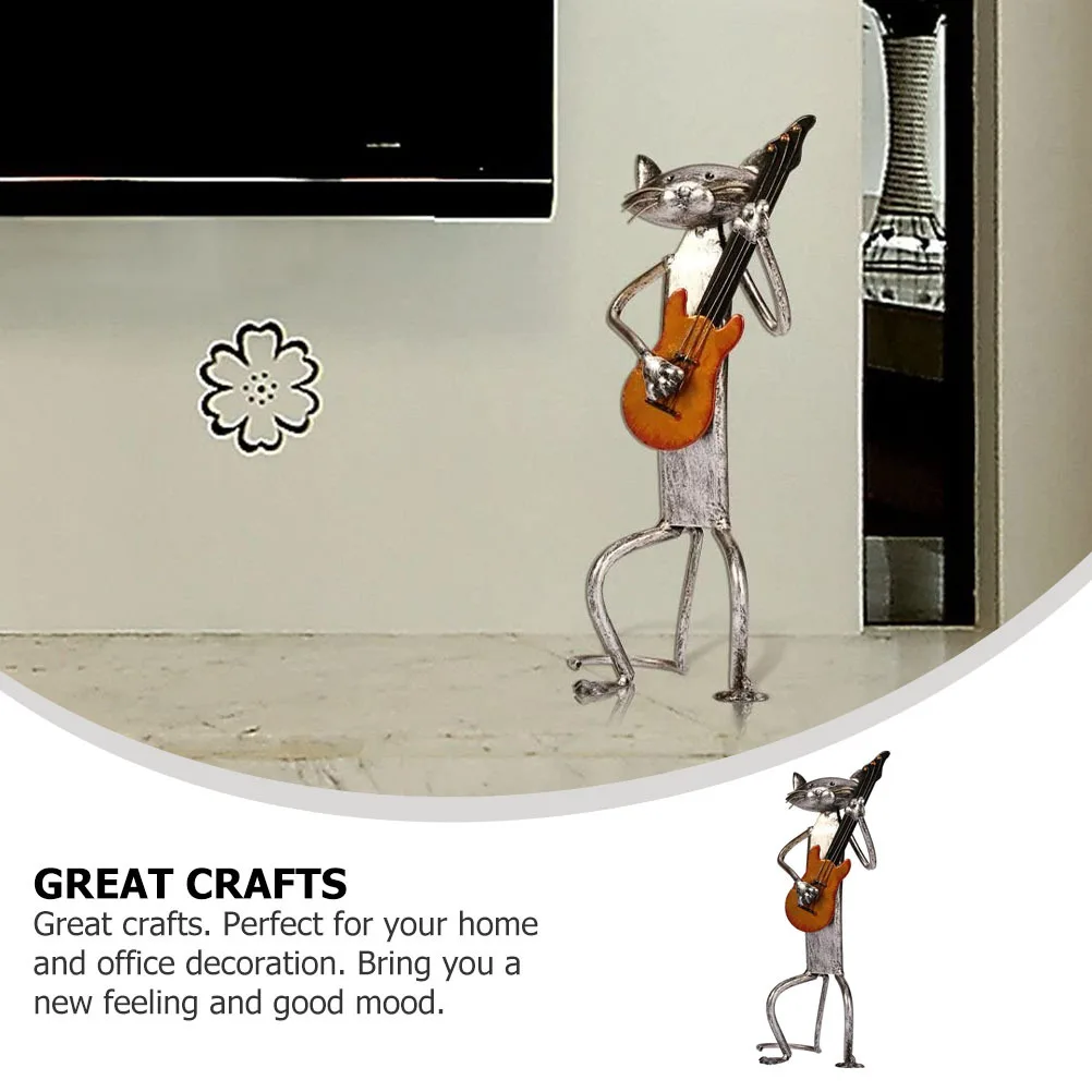 

Colorful Painted Metal Guitar Cat Sculpture Iron Art Statue for Home Office Decoration Harmony Ornament