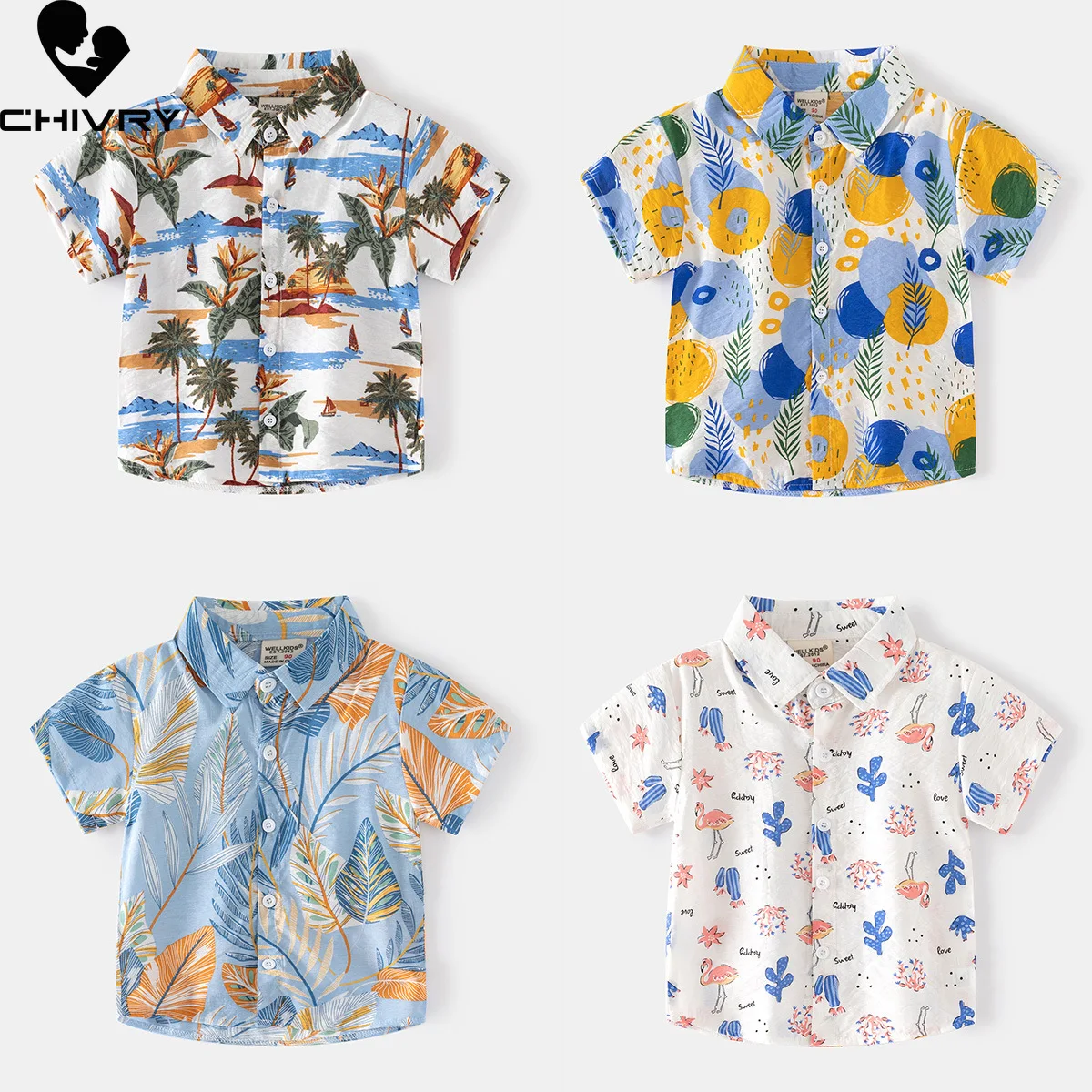 

New 2024 Boys Summer Cartoon Beach Resort Style Print Shirts Kids Short Sleeve Lapel Blouse Shirt Children Casual Tops Clothing