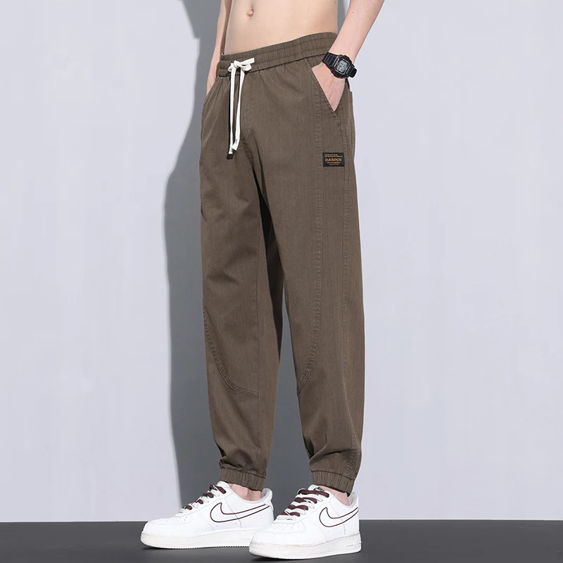 

spring autumn oversized elastic waist lace up sporty pants hombre loose casual all-match all-match sweatpants male trousers