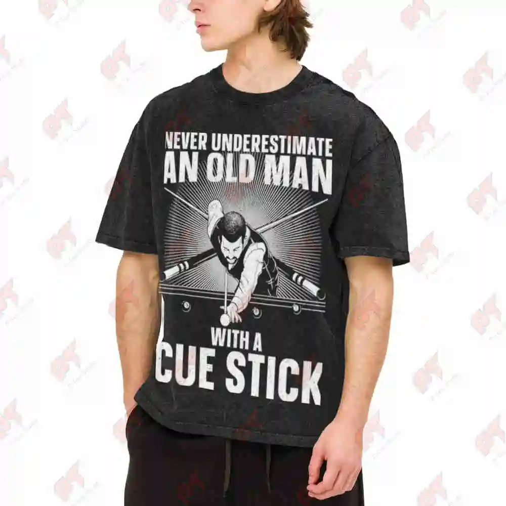 Billiards Never Underestimate Old Man Vintage Washed Tee Pure Cotton T-Shirt