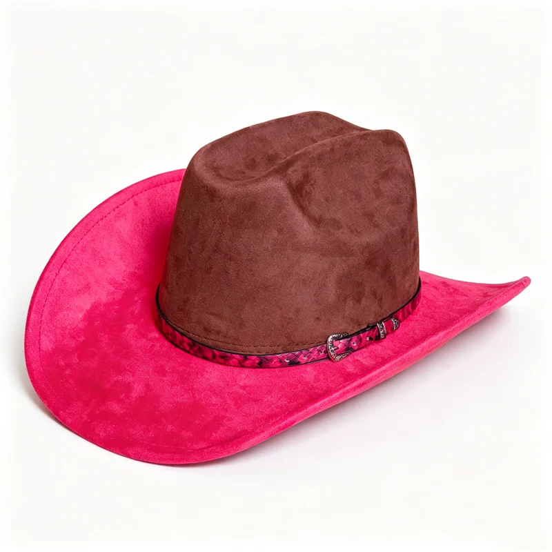 Turquoise and Pink Cowboy Hat Suede Burned Hat Women's Felt Hat Cowboy Hat For Burning British Style Retro Men's Gorras Hombre