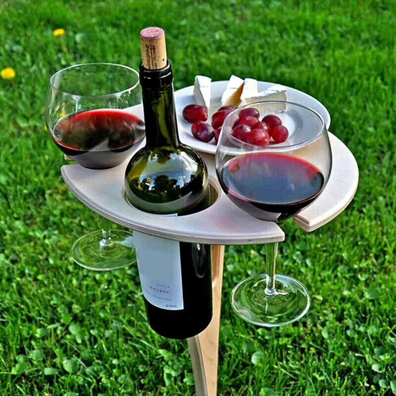 Outdoor Portable Foldable Wine Table with Round Desktop Mini Wooden Easy To Carry Rack PicnicParty Travel Tools Dropshipping