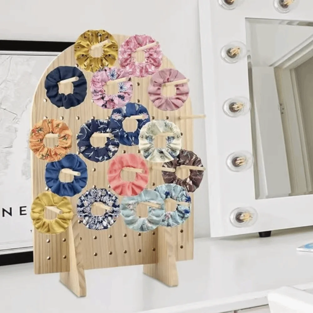 Wooden Pegboard Display Stand with 25 Pcs Wood Dowel Rods Decoration Jewelry Retail Display Rack Space-Saving Multifunction