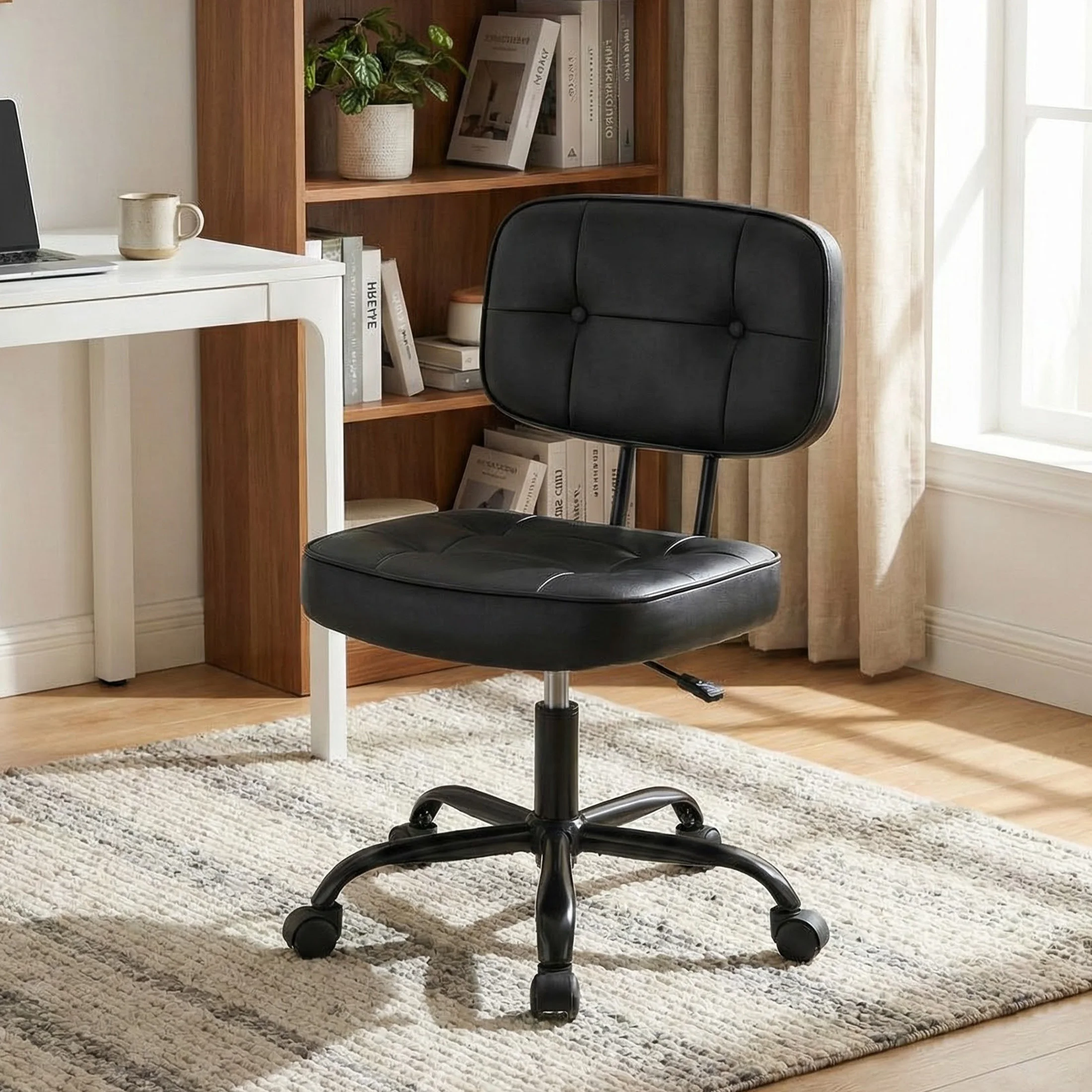 MCQ Armless PU Leather Ergonomic Office Chair with Swivel Rolling Adjustable Height Gaming Racing Chair For Home Office