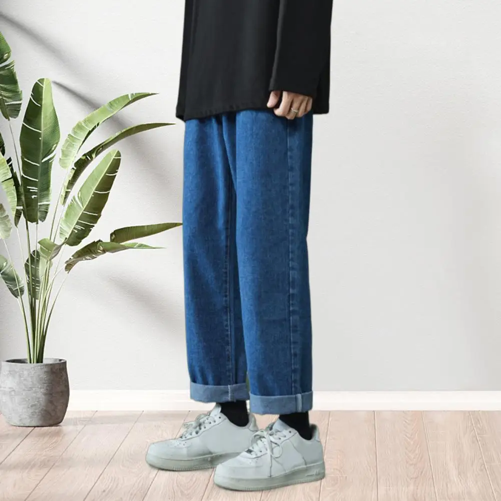 2024New coreano moda uomo Casual Jeans lunghi larghi classico uomo Denim dritto pantaloni a gamba larga tinta unita azzurro grigio nero
